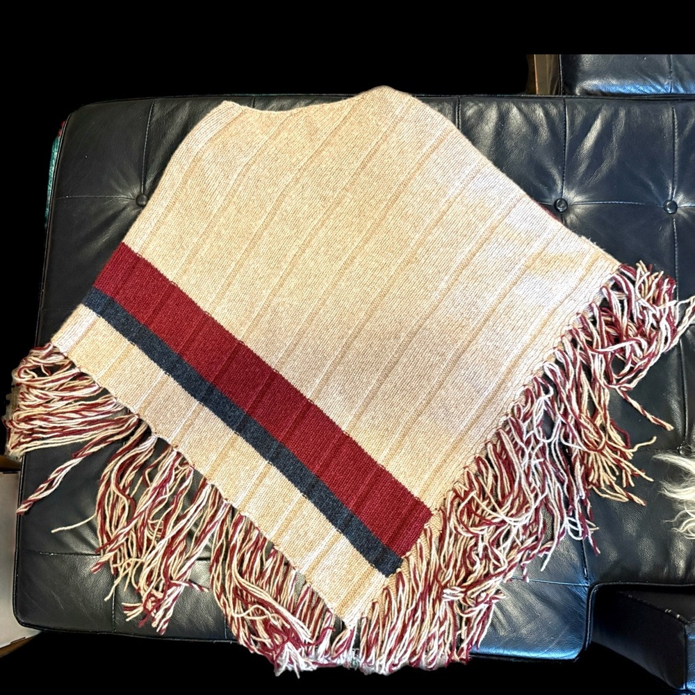 Vintage Burberry Asymmetrical Poncho with Fringe Hem - Picture 4 of 8